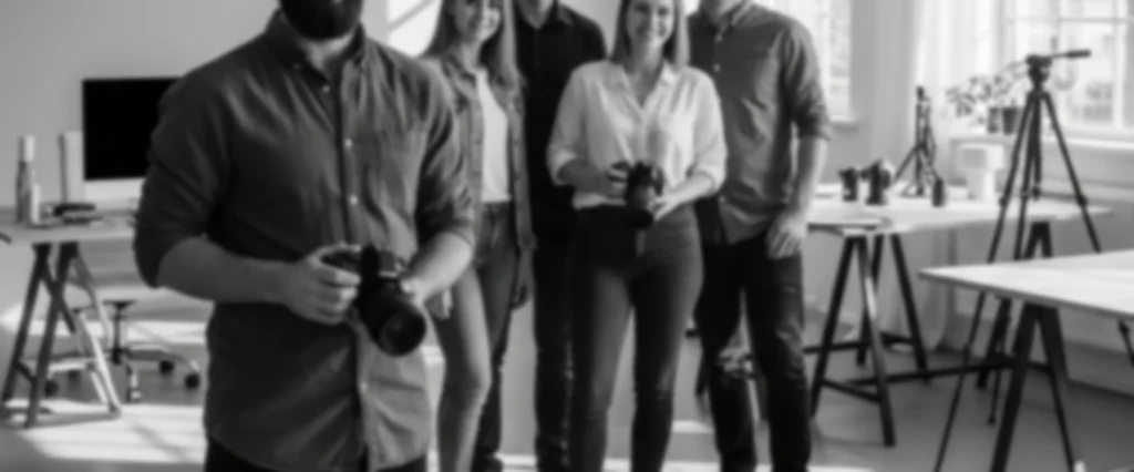 Profesyonel fotoğraf ve video prodüksiyon ekibi stüdyo ortamında